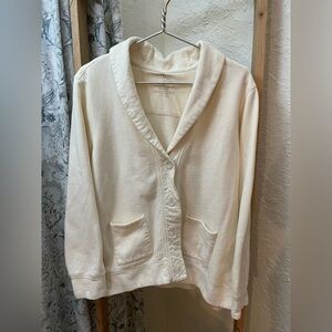 L.L.Bean Women’s 2X Shawl Collar Fleece Lined Sweatshirt Jacket Cream Plus Size